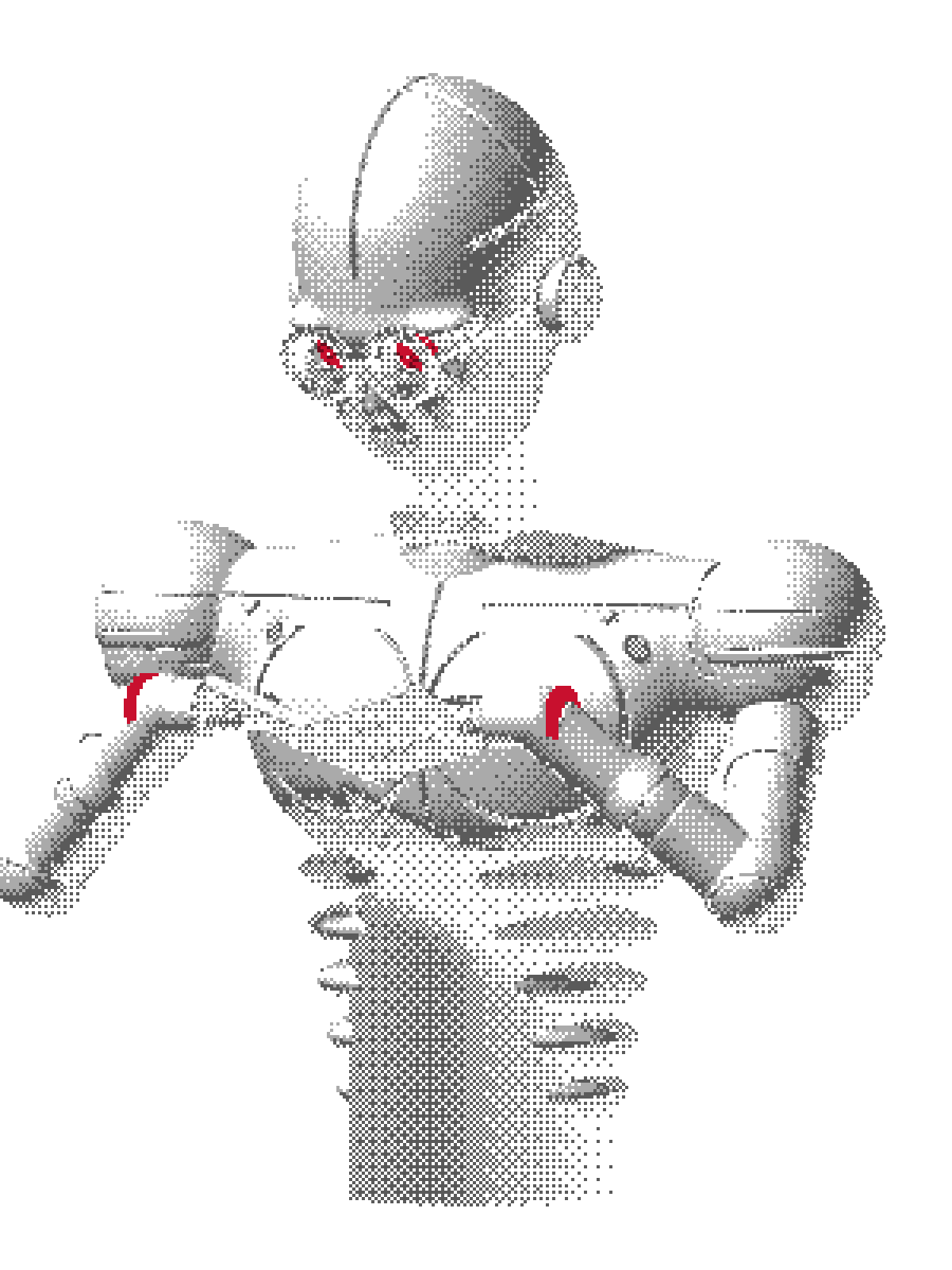 Robot en pixel art con gafas leyendo un libro